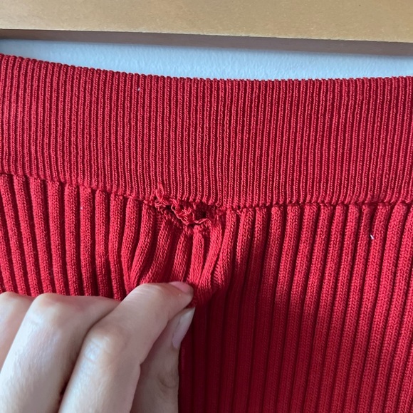 Uncle Studios Red Knit Ribbed Long Slit Midi Skirt - Picture 6 of 6